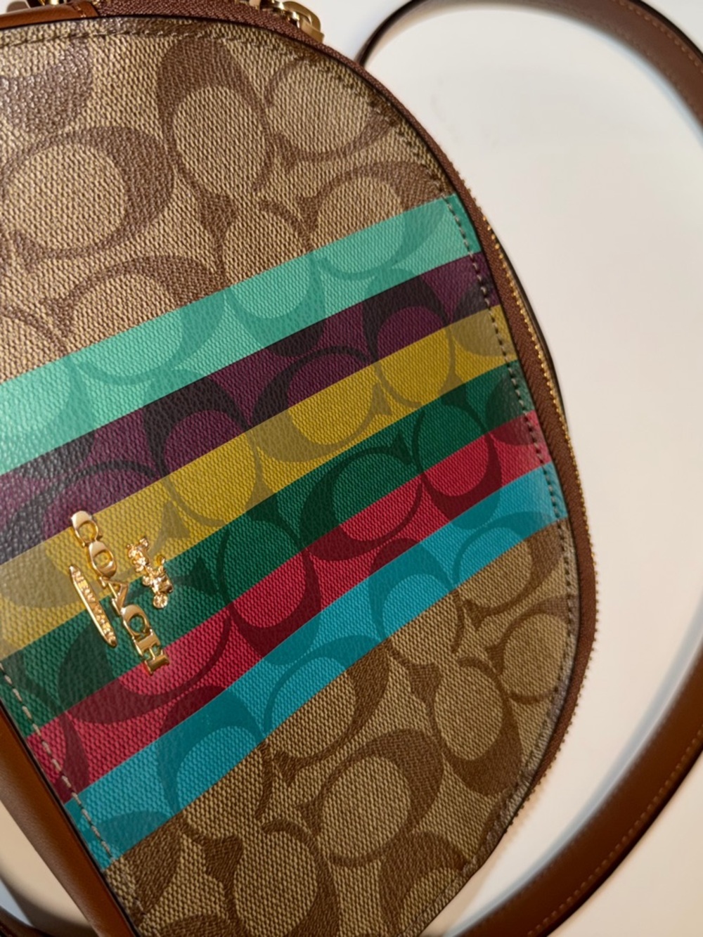 Coach Multicolor Stripe Signature Round Crossbody in Brown